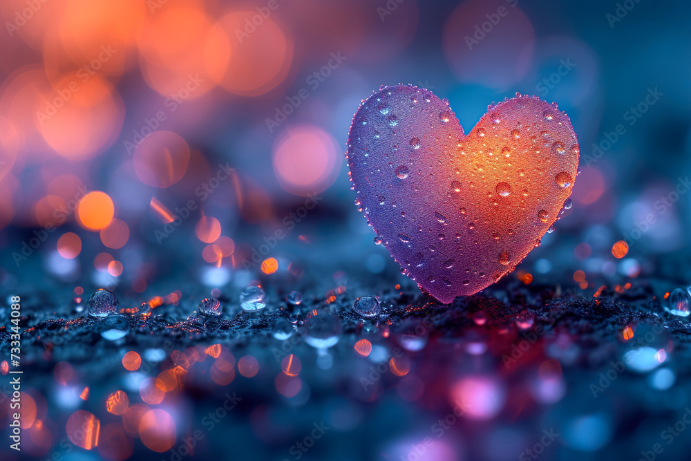 Pink glittered heart on blue bokeh background. Valentines day greeting card. Pink glittered heart on blue bokeh background. Valentines day greeting card.
