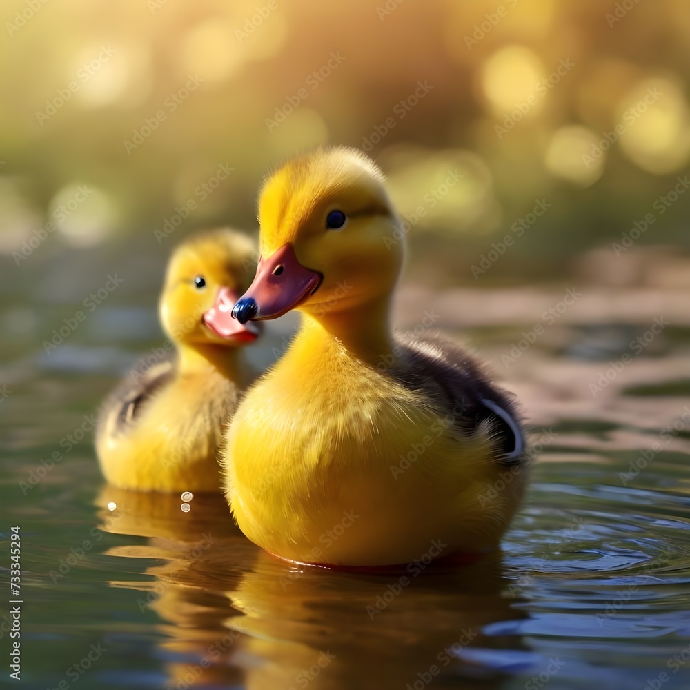 realistic small yellow ducks in water realistic small yellow ducks in water