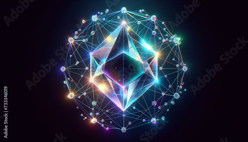 Futuristic Proof of Stake Blockchain Technology with Glowing Crystalline Structure