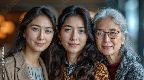 Asian women family generations, smiling female persons portrait