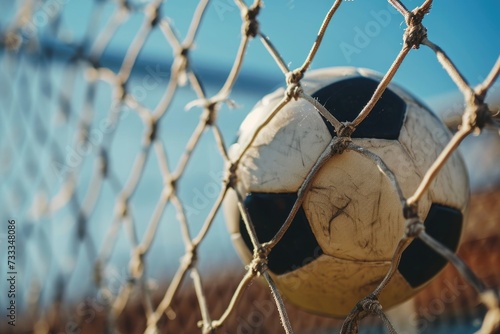 soccer ball in goal  soccer ball in goal  soccer ball in goal photo