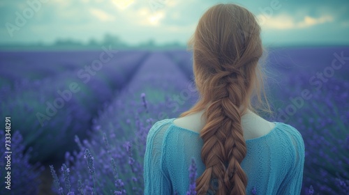 Woman With Fishtail Braid in Lavender Field