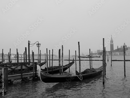 Venice Italy. Gondolas in Grang Canal, San Marco Square with San Giorgio di Maggiore church in the background.