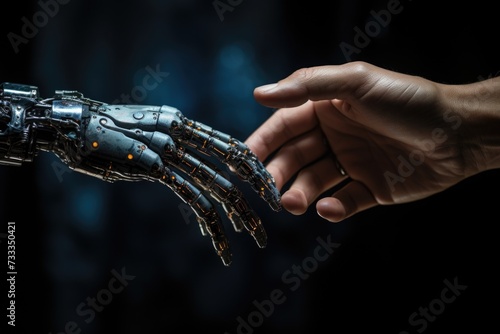 Business handshake between robot and human partners or friends.