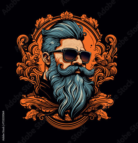 skull, vector, face, art, head, beard, man, brutal, courageous, mustache, sunglasses, monogram, cool, biker, hairstyle, barbershop, fashionable, grandfather, 