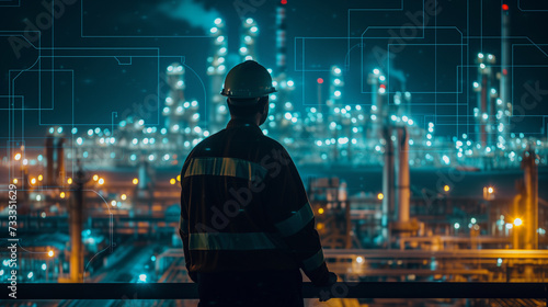 Petroleum engineer watching an oil refinery. AI generated