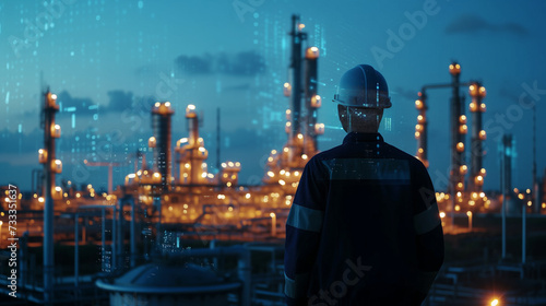 Petroleum engineer watching an oil refinery. AI generated