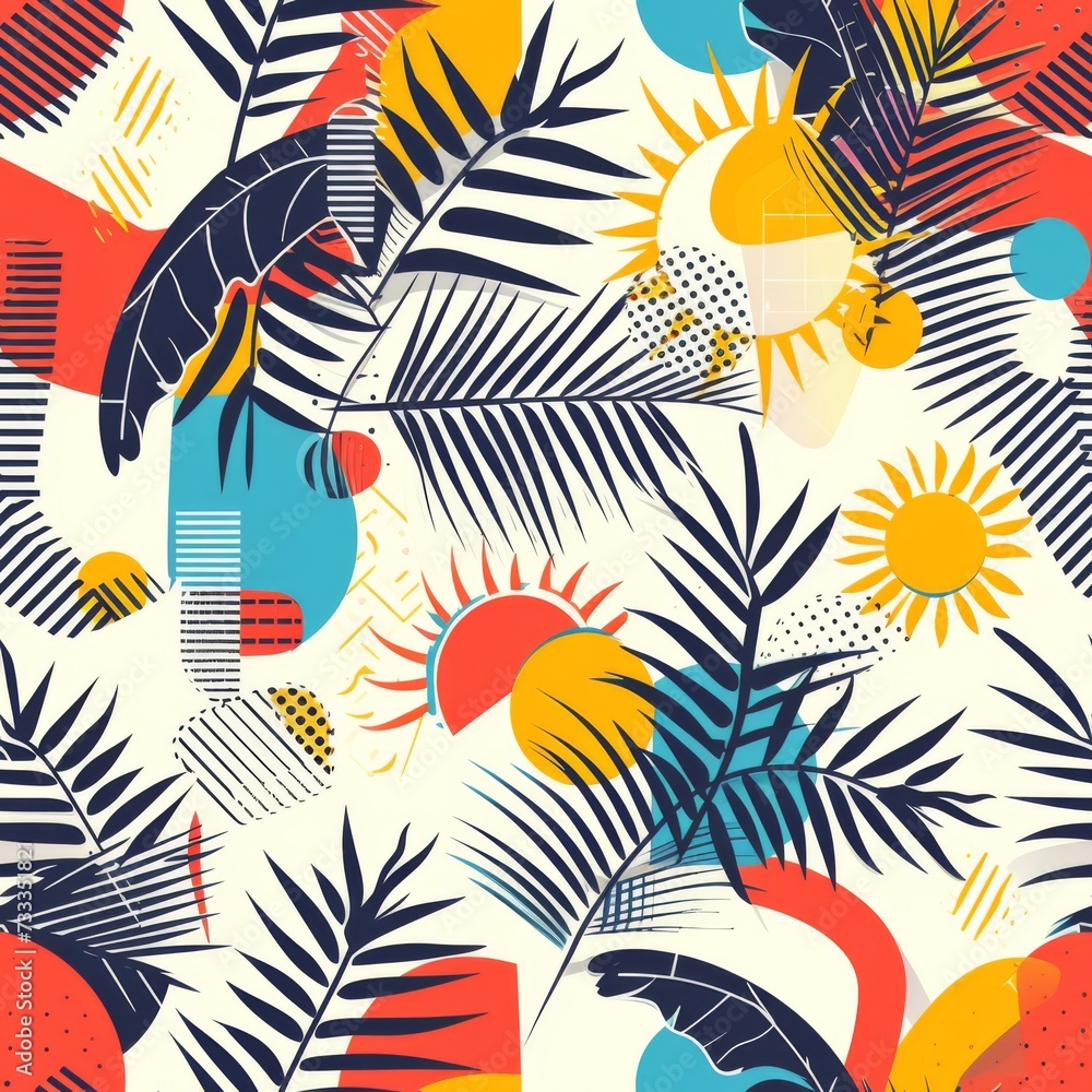 Tropical Pattern with Bold Abstract Elements. Bold abstract elements and tropical foliage in a dynamic composition. Tropical Pattern with Bold Abstract Elements. Bold abstract elements and tropical foliage in a dynamic composition.