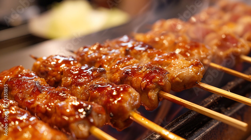 Details wiht the Japanese yakitori dish. AI generated