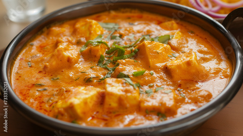 Details wiht the Indian shahi paneer dish. AI generated