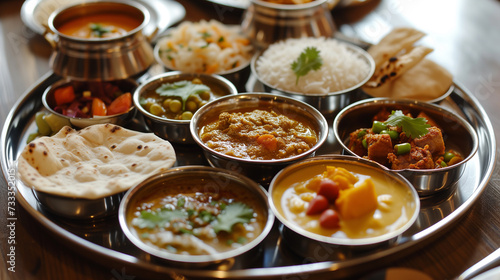 Details wiht the Indian thali dish. AI generated