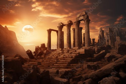 Greek ancient temple ruins, rumored to be the site of divine interventions and miraculous events. Generative AI photo