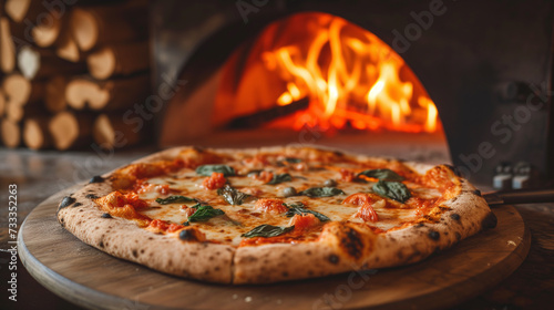 Details with a fresh pizza straight out of the wooden oven. AI generated
