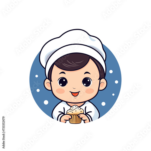 chef wit muffin baker child kid baby boy vector illustration isolated transparent background, cut out or cutout t-shirt design