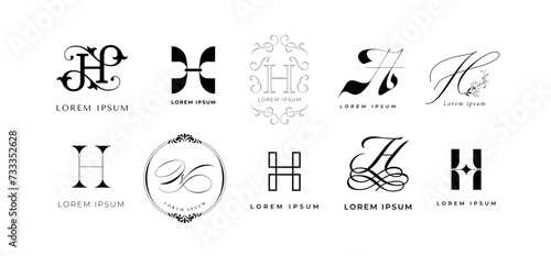 Creative H emblem. Letter h monogram for handmade, healthcare and home branding template vector icon set
