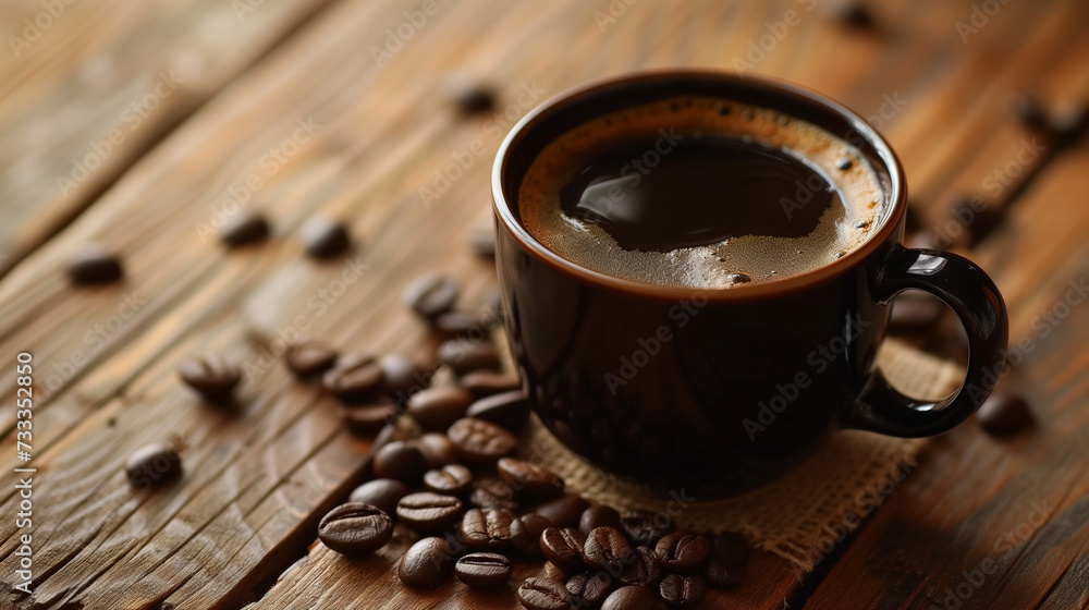 Details with a cup of black coffee. AI generated. Details with a cup of black coffee. AI generated.