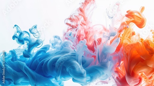 Fluid art with ink swirling in water, showcasing merging colors and lines against a contrasting white backdrop.