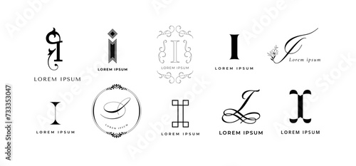 Inspiring I emblem. Letter i monogram for invest company, info or innovative idea branding template vector icon set