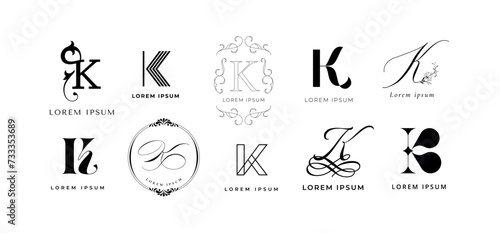 Creative K emblem. Letter k monogram for key, royal king and kitchen company branding template vector icon set photo