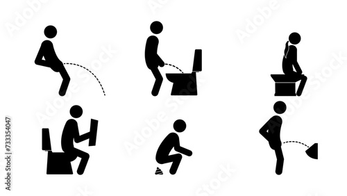 Toilet icons set stick figures, vector illustration.