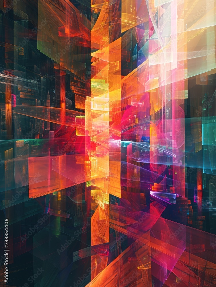 Complex light grid in 3D, an abstract digital artwork crafting a vivid pattern of geometry.