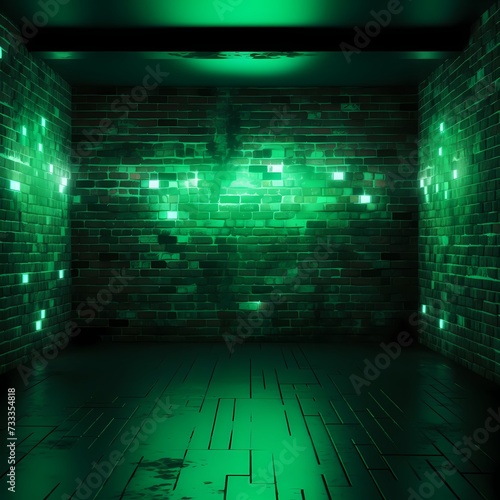 Mysterious Neon Green Illumination on Dark Brick Wall Background
