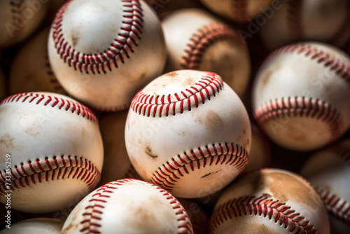 Close-Up of Used Baseballs with Red Seams