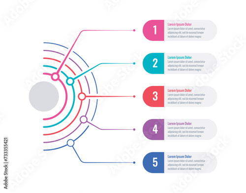 semicircle infographic template. five steps information template. Infographic template for industry, science, education, business, printing, technology world