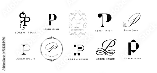 Creative P emblem. Premium letter p monogram branding template. Business name initial vector icon set
