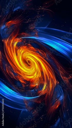 Computer Generated Image of a Blue and Orange Swirl. Generative AI.