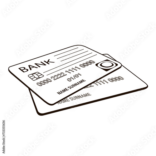 two credit cards black and white illustration 