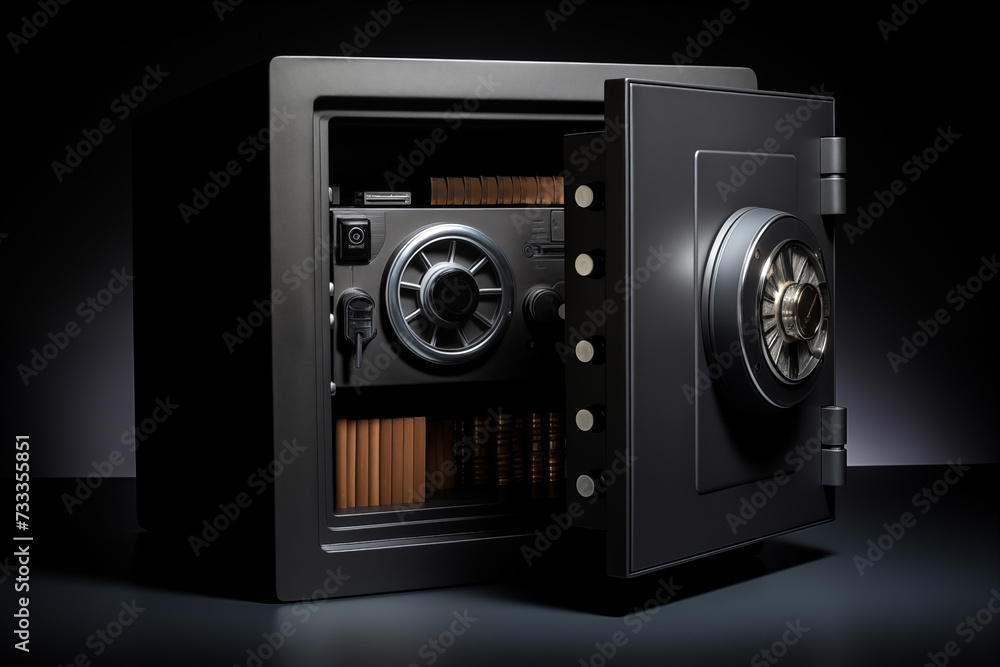 Small safe equipped with biometric fingerprint recognition. Generative AI Small safe equipped with biometric fingerprint recognition. Generative AI