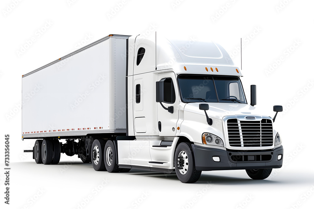 White cargo truck freightliner isolated on white background White cargo truck freightliner isolated on white background