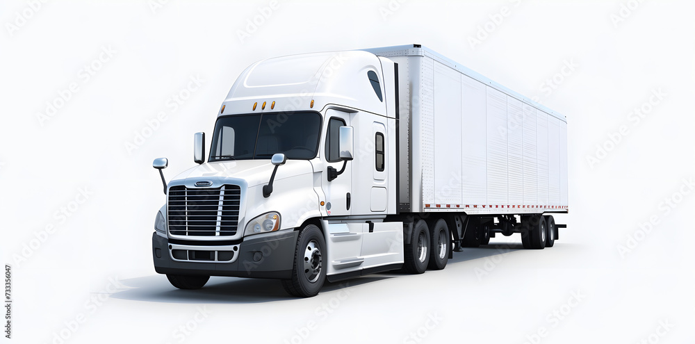 White cargo truck freightliner isolated on white background White cargo truck freightliner isolated on white background