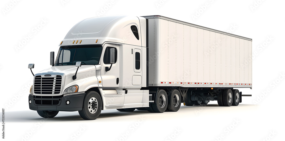 White cargo truck freightliner isolated on white background White cargo truck freightliner isolated on white background