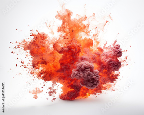 Explosion of fire and smoke isolated on white