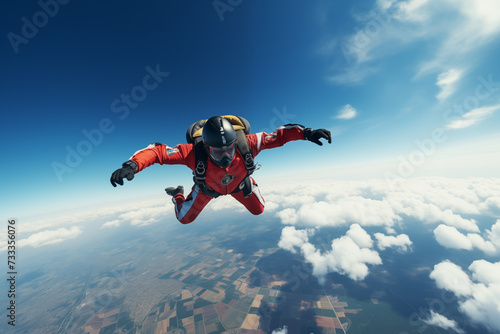 Skydiver performing a daring stunt showcasing skill and agility. Generative AI © Nomad_Soul