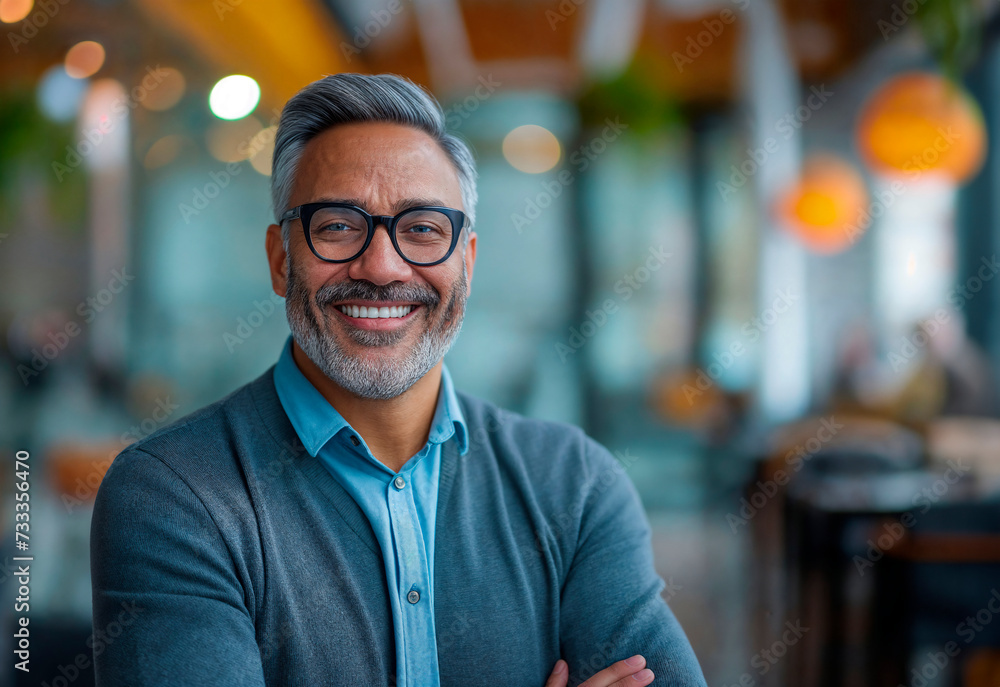 Smiling Mature Businessman in Cafe Smiling Mature Businessman in Cafe