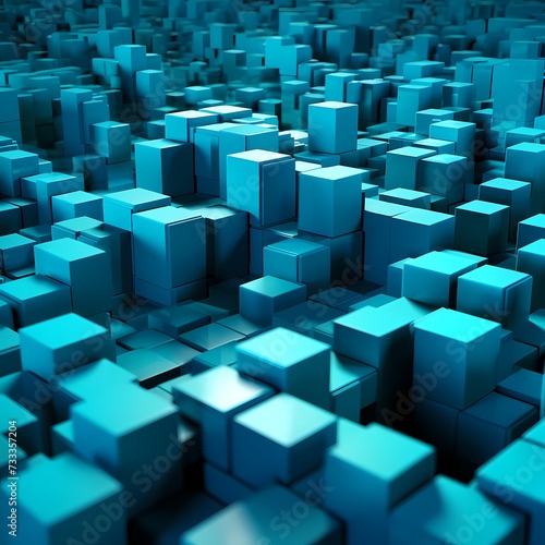 Abstract Blue Cubes Expanding into Infinity in 3D Space