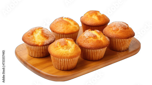 Freshly baked muffins in metal tray png