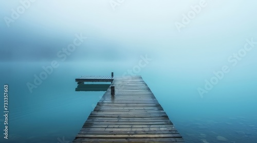  lake with wooden pier disappearing into fog