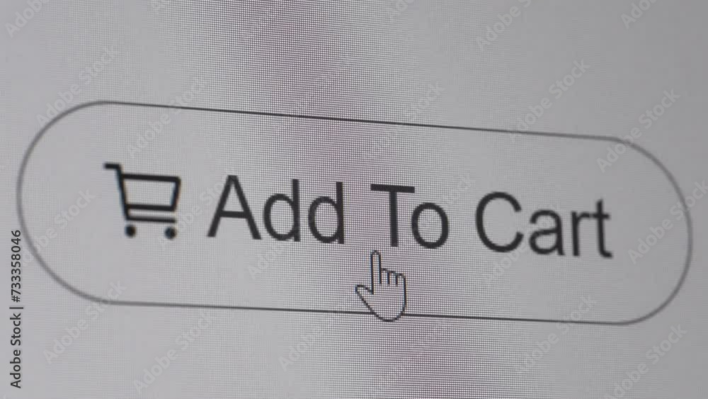 Pressing add to cart button on the computer screen. Close up. Pressing add to cart button on the computer screen. Close up.