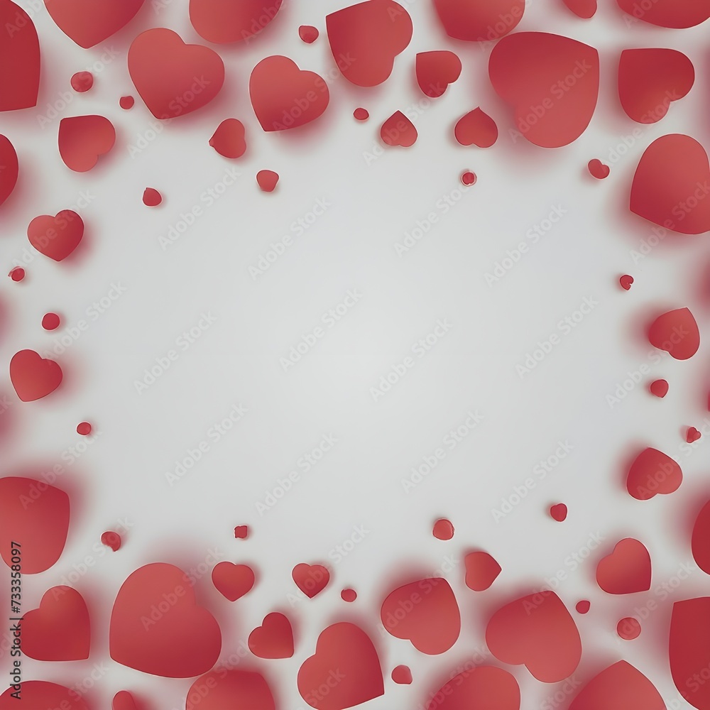 Heart-Shaped Frame Encircled by Numerous Red Hearts on a White Background. Valentines Day