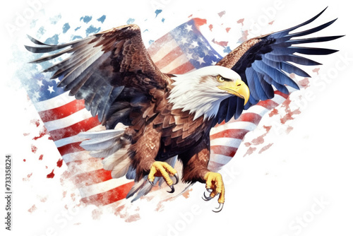 American Bald Eagle with Flag Illustration