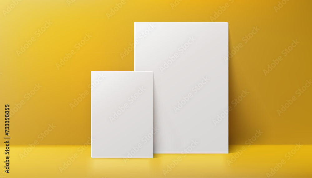 A realistic canvas mockup with blank space, by the wall on yellow background, perfect for posters, art projects, paintings, presentations, marketing materials. Not AI. A realistic canvas mockup with blank space, by the wall on yellow background, perfect for posters, art projects, paintings, presentations, marketing materials. Not AI.