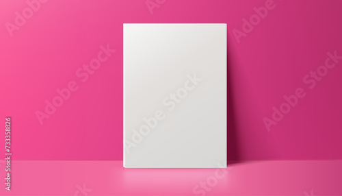 A realistic canvas mockup with blank space, by the wall on pink background, perfect for posters, art projects, paintings, presentations, marketing materials. Not AI.