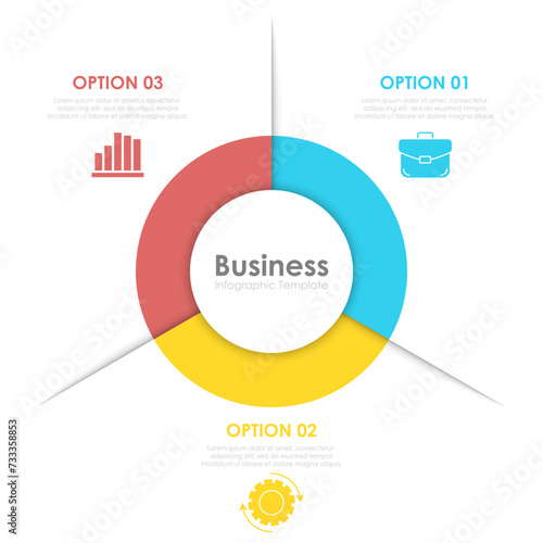 Vector circle chart infographic template for cycle diagram, graph, web design. Business concept with 3 steps, options or processes. Isolated on white background.