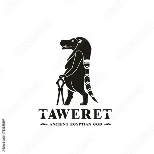 Ancient egyptian god taweret silhouette, middle east god Logo