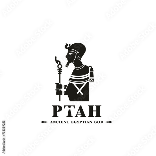 Ancient egyptian god ptah silhouette, middle east god Logo