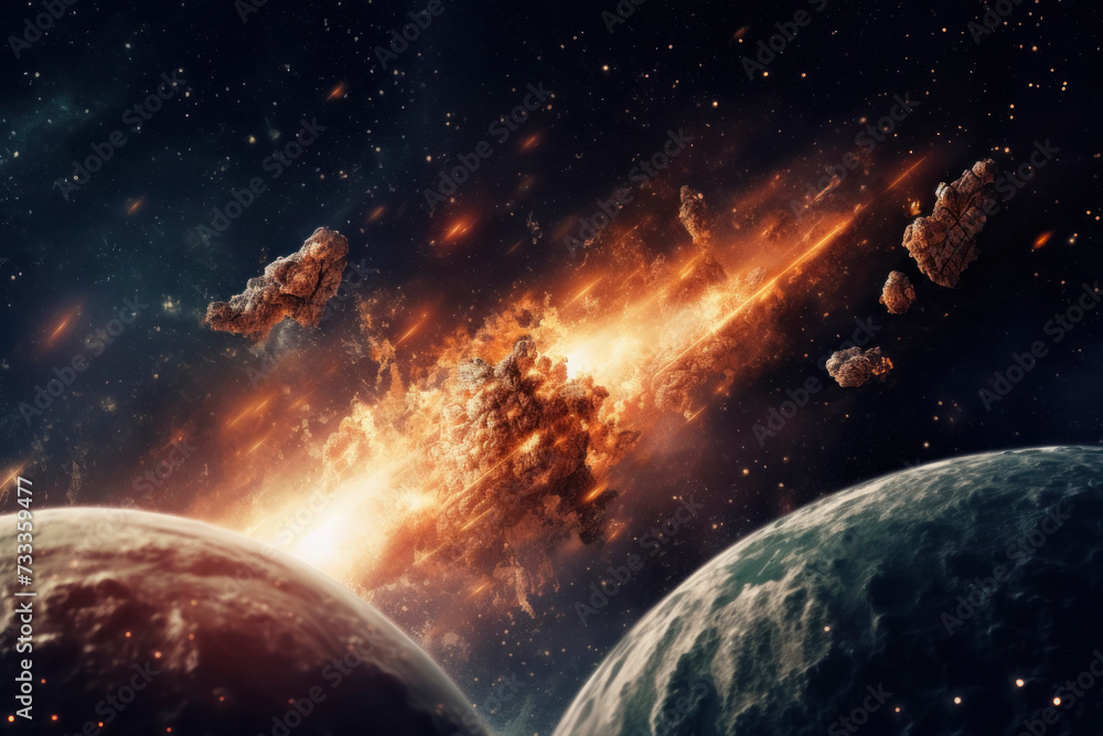Obraz premium Explosive Asteroid Event in Outer Space